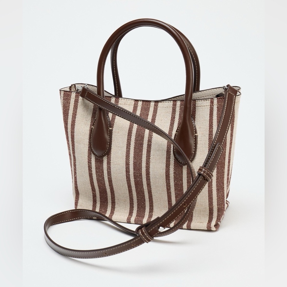 Zara Woman Striped Canvas Crossbody